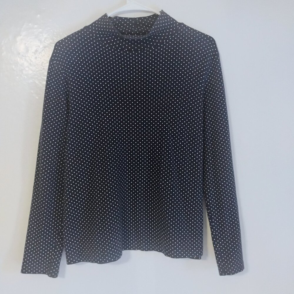 CROFT & BARROW Navy Polka Dot Long Sleeve Top Large